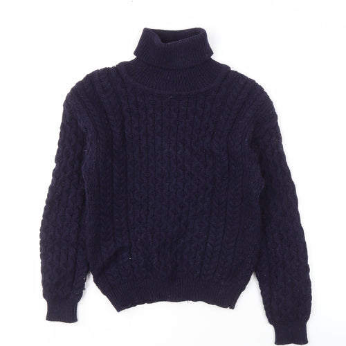 Aran Sweater Market Men's Blue Roll Neck Pullover Jumper S