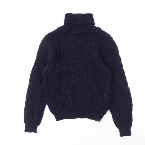 Aran Sweater Market Men's Blue Roll Neck Pullover Jumper S
