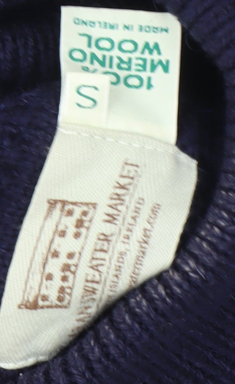 Aran Sweater Market Men's Blue Roll Neck Pullover Jumper S
