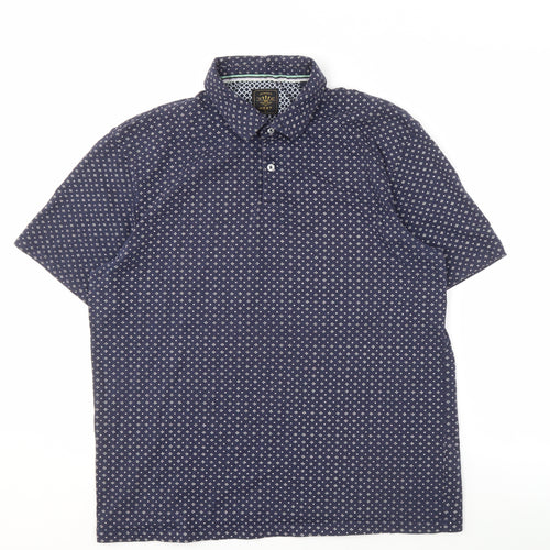 Next Men's Blue Geometric Polo L Size Collared Short Sleeve