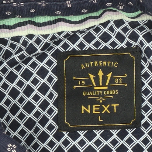 Next Men's Blue Geometric Polo L Size Collared Short Sleeve