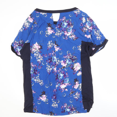 Oasis Women's Blue Floral Blouse, Size L, Short Sleeve