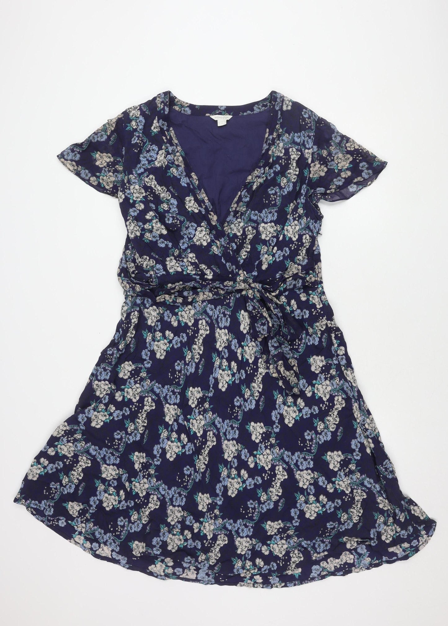 Monsoon Women's Blue Floral Dress Size 16