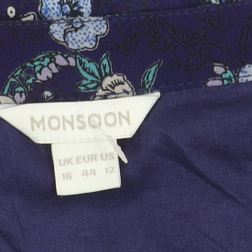 Monsoon Women's Blue Floral Dress Size 16