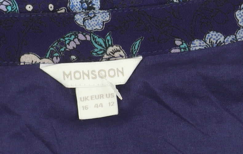 Monsoon Women's Blue Floral Dress Size 16
