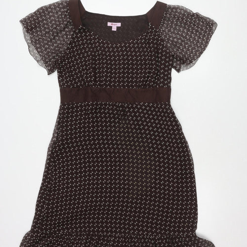 Monsoon Women Brown Silk Flutter Sleeve Dress