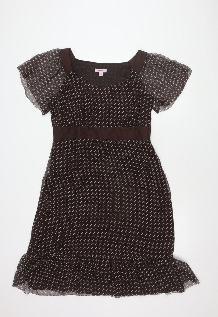 Monsoon Women Brown Silk Flutter Sleeve Dress