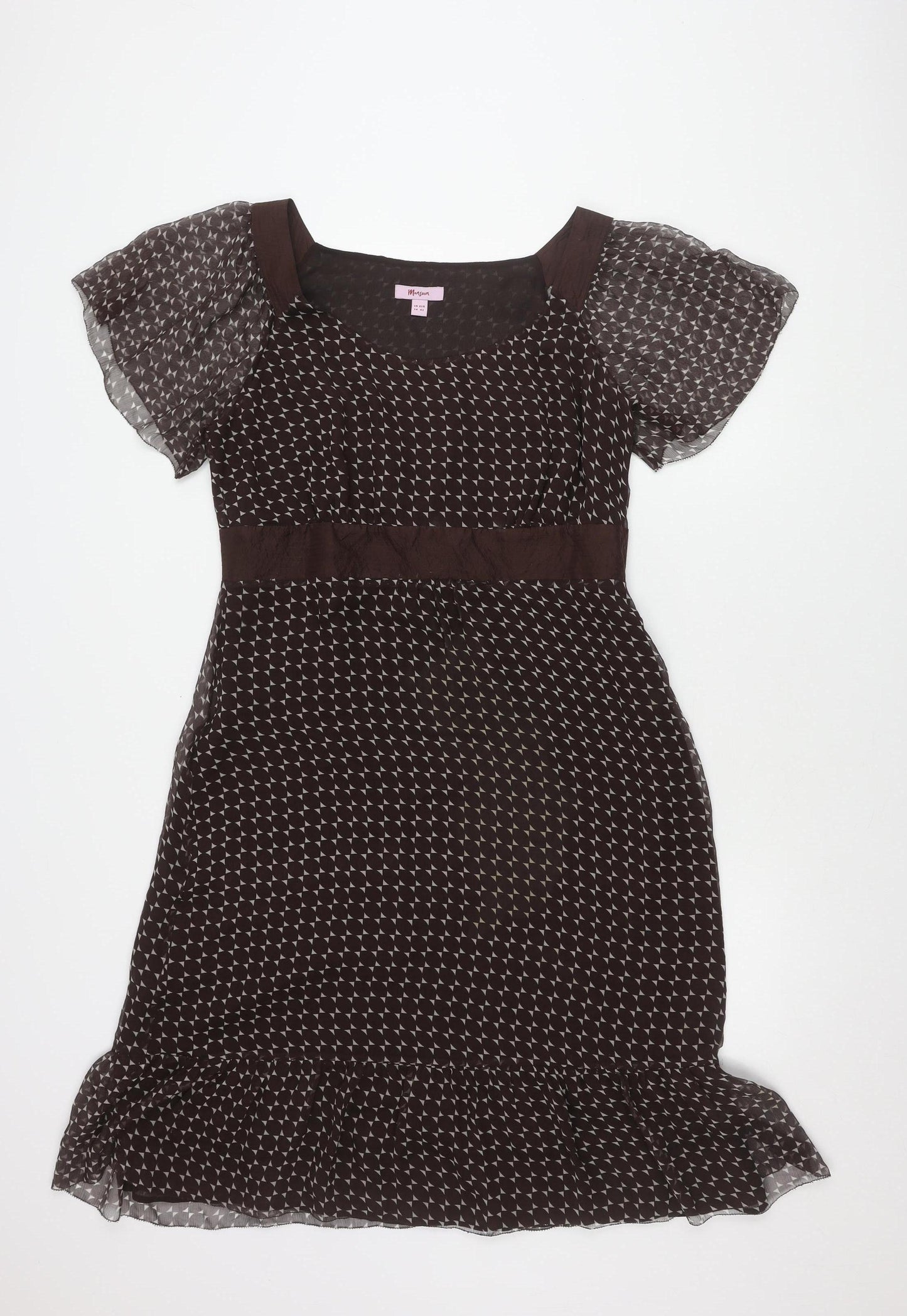 Monsoon Women Brown Silk Flutter Sleeve Dress