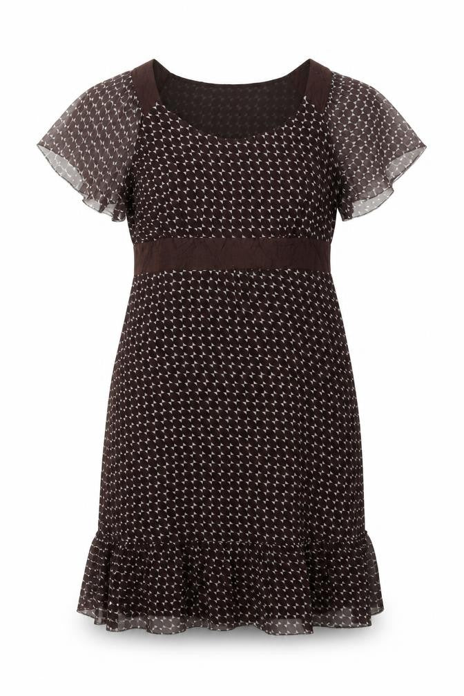 Front view of Monsoon Women Brown Silk Flutter Sleeve Dress