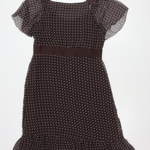 Monsoon Women Brown Silk Flutter Sleeve Dress