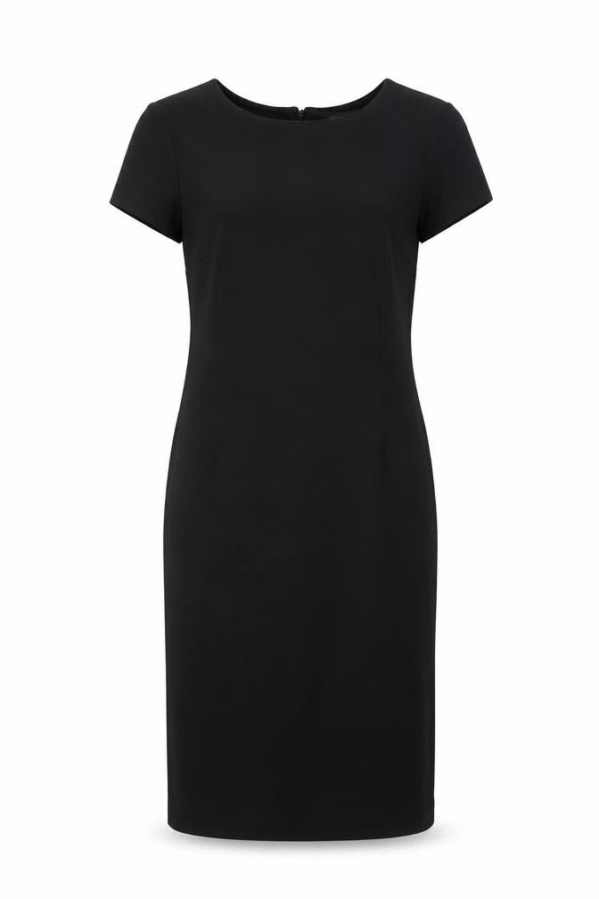 Front view of Ann Taylor Women's Black Sheath Dress, size 8, Workwear