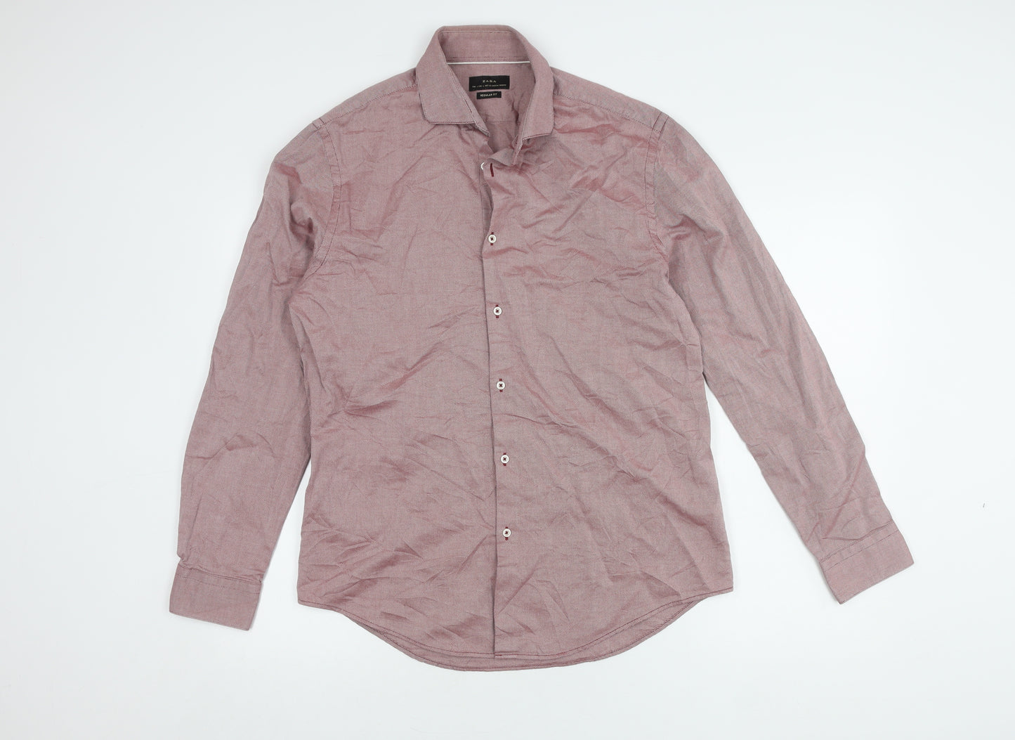 Zara Men's Red Cotton Regular Fit Shirt L