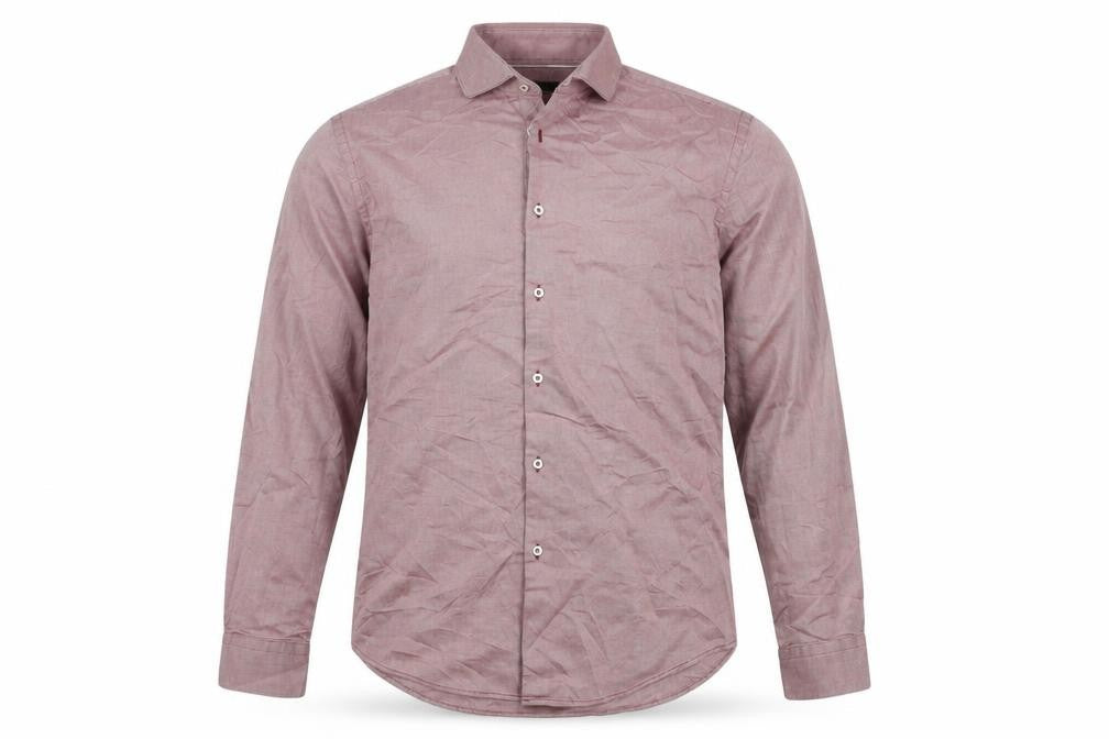 Front view of Zara Men's Red Cotton Regular Fit Shirt L