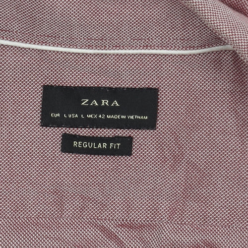 Zara Men's Red Cotton Regular Fit Shirt L