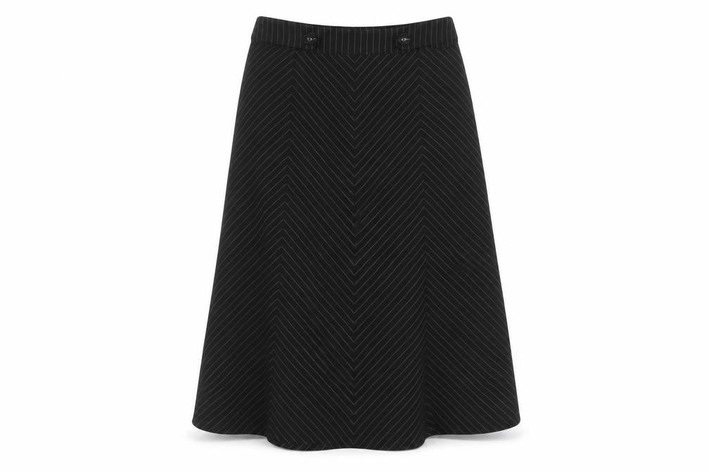 Front view of Volonté Women's Black A-Line Striped Midi Skirt, size 14