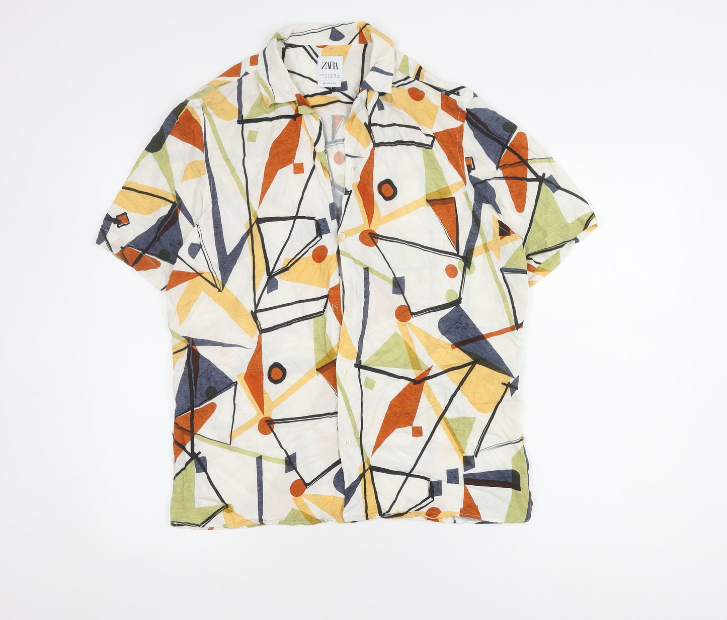 Zara Men's Multicoloured Geometric Shirt M