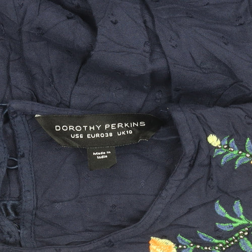 Dorothy Perkins Women's Embroidered Blue Blouse Size 10