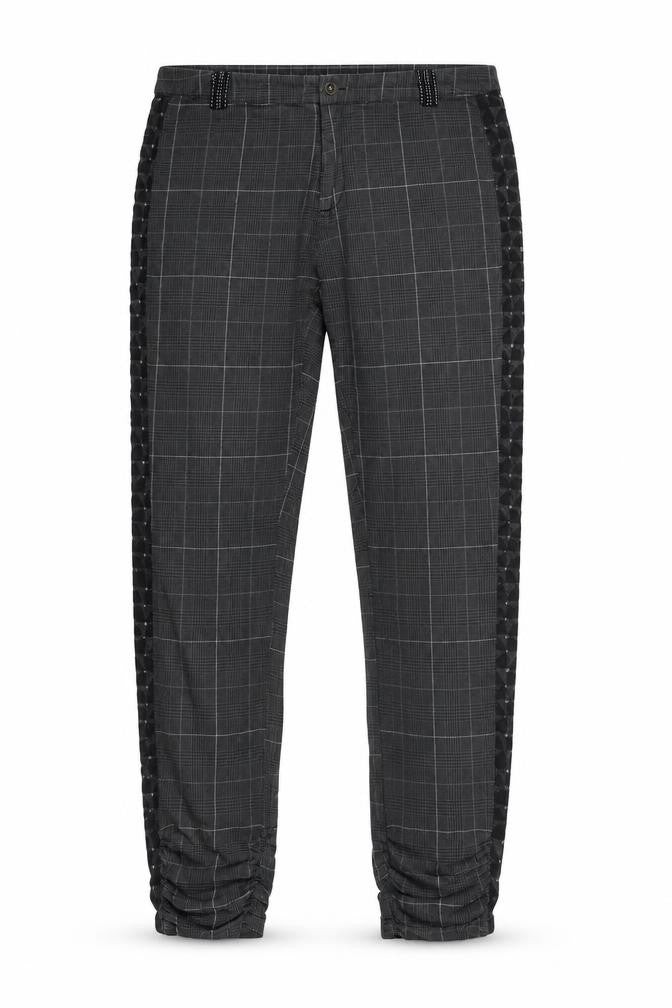 Front view of Mais il est ou le soleil? Men's Grey Check Trousers, size 40