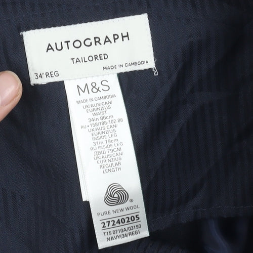 Marks and Spencer Men's Blue Wool Trousers 34 REG
