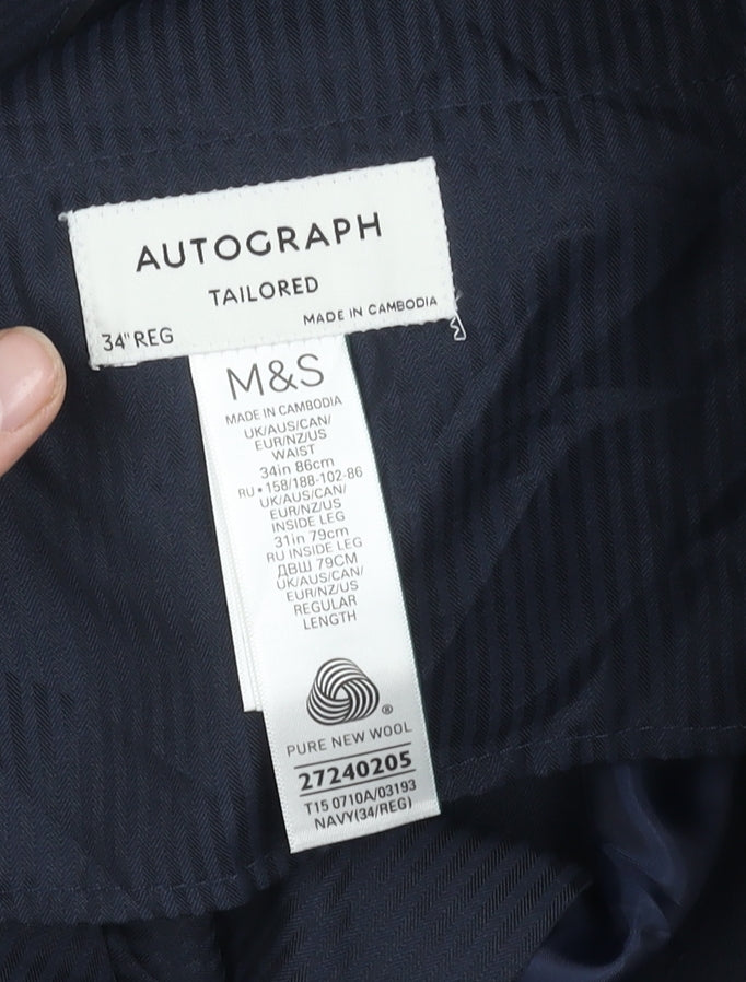 Marks and Spencer Men's Blue Wool Trousers 34 REG