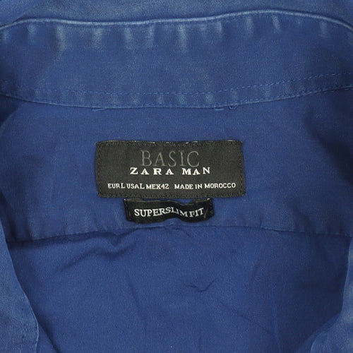 Zara Men Blue Extra-Slim Fit Long Sleeve Shirt L