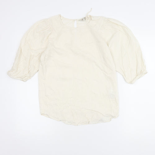 Next Women Ivory Top Balloon Sleeve Size 8 Viscose Casual