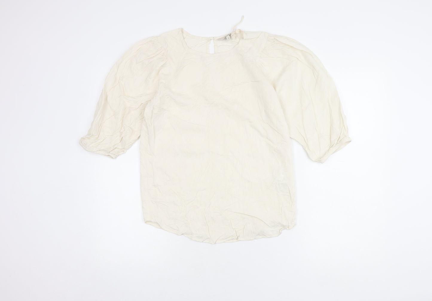 Next Women Ivory Top Balloon Sleeve Size 8 Viscose Casual