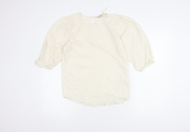 Next Women Ivory Top Balloon Sleeve Size 8 Viscose Casual