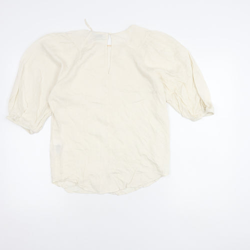 Next Women Ivory Top Balloon Sleeve Size 8 Viscose Casual