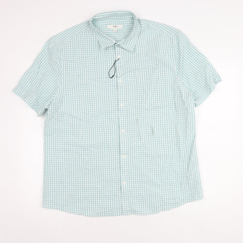 Marks and Spencer Men's Blue Check XL Button-Up Shirt