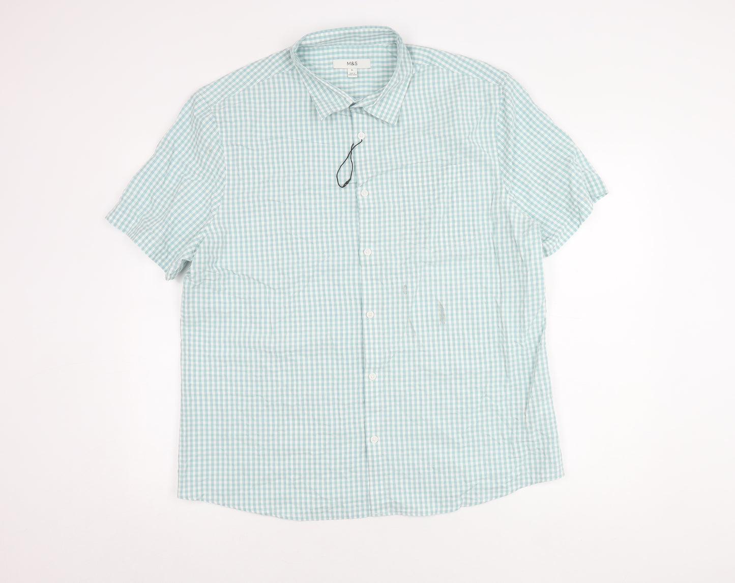 Marks and Spencer Men's Blue Check XL Button-Up Shirt
