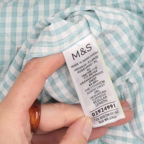 Marks and Spencer Men's Blue Check XL Button-Up Shirt