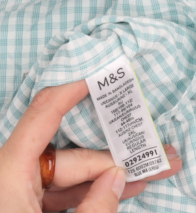 Marks and Spencer Men's Blue Check XL Button-Up Shirt
