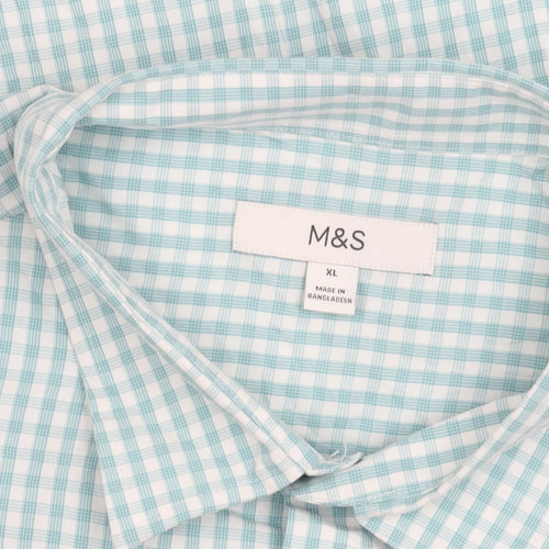 Marks and Spencer Men's Blue Check XL Button-Up Shirt