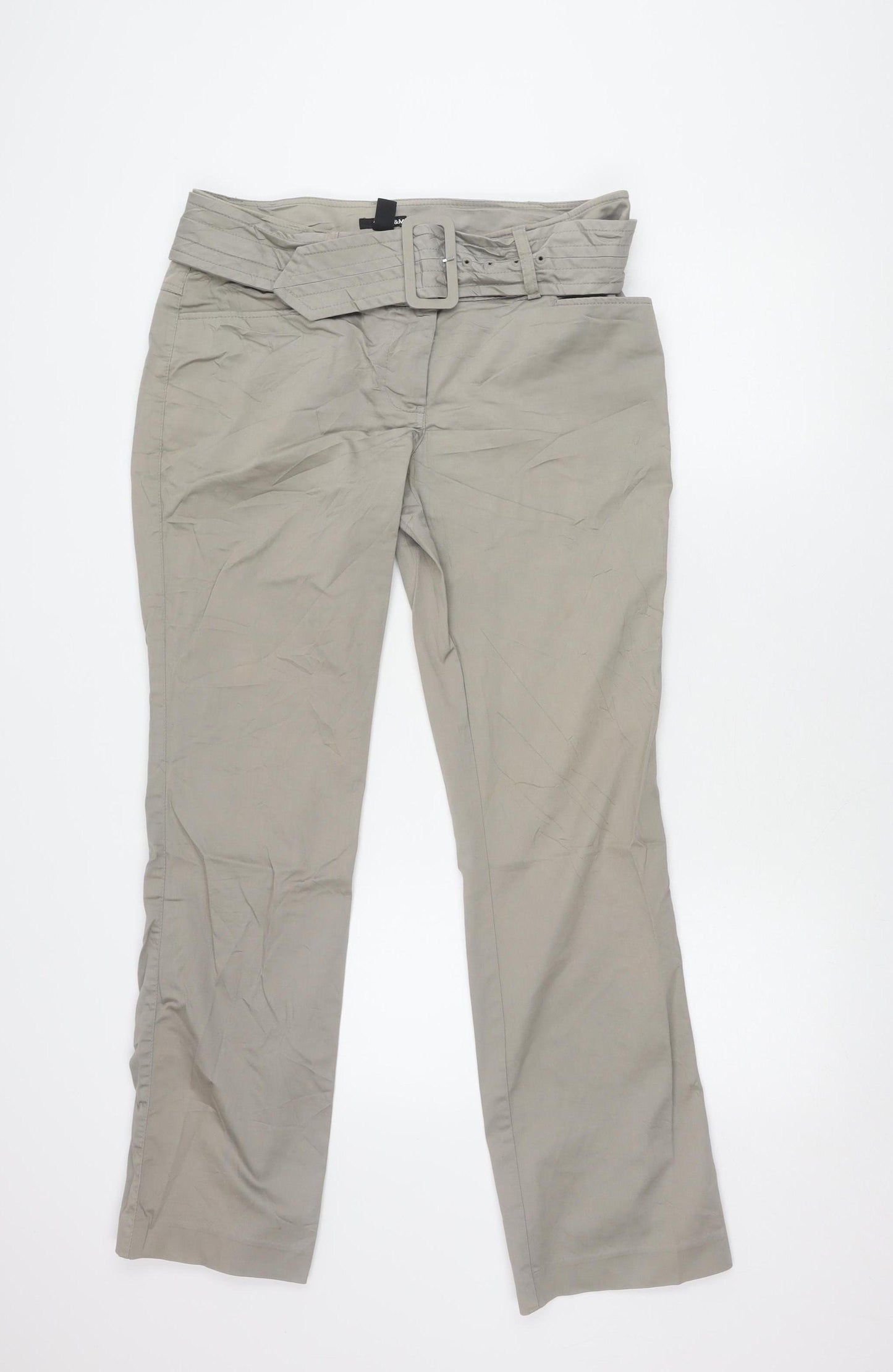 H&M Women's Grey Trousers Size 14 with Buckle