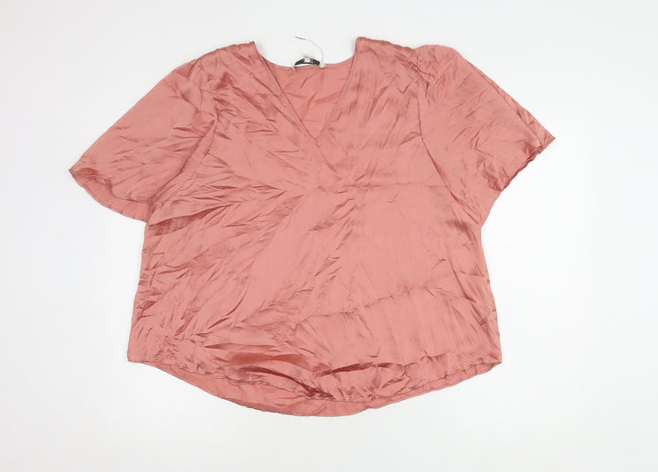 Next Women's Pink V-Neck Blouse, Size 12, Casual Spring Top