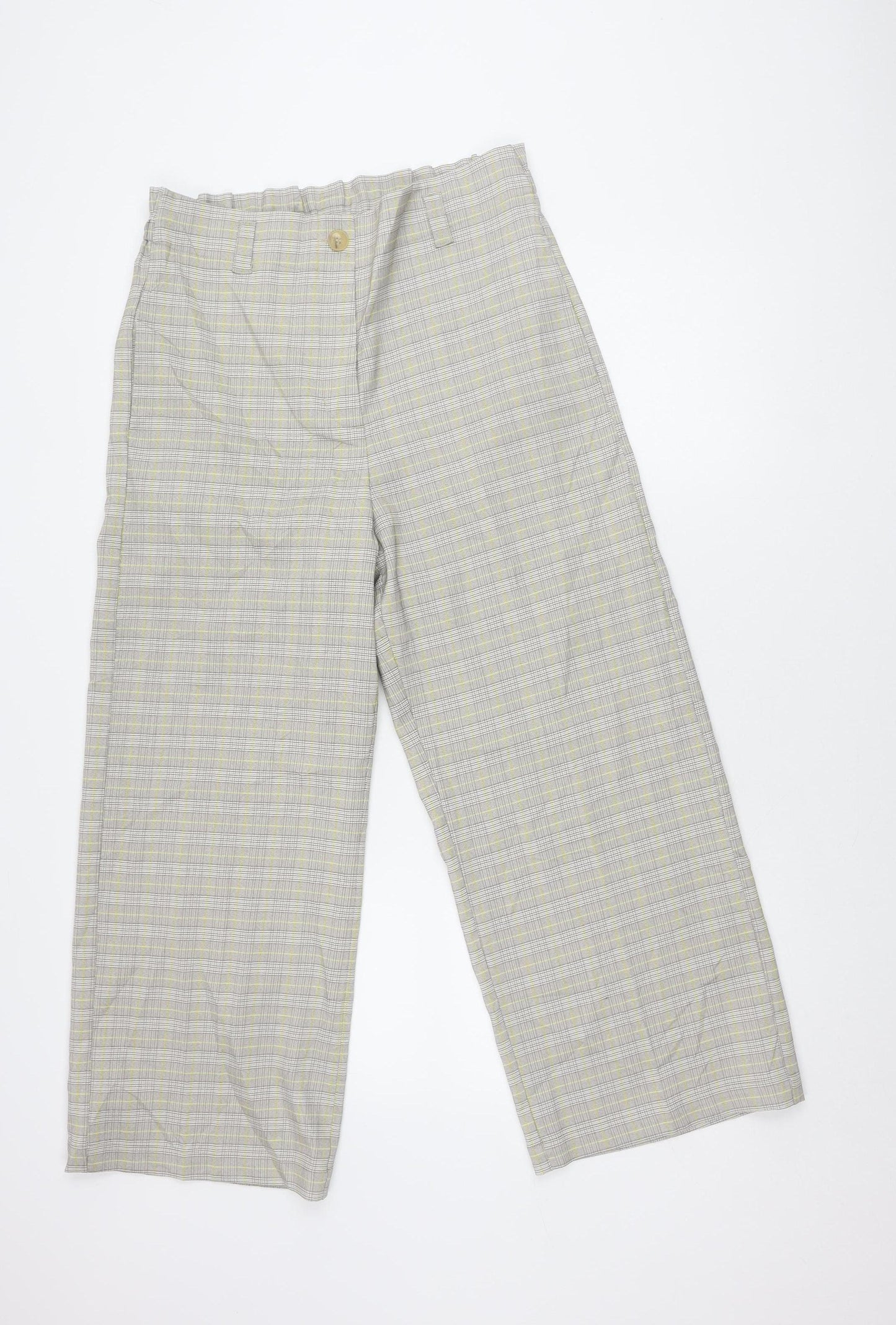 Next Women's Grey Check Wide-Leg Trousers Size 12