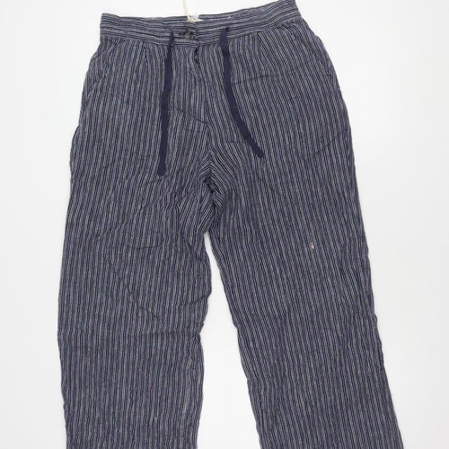 Next Women's Blue Striped Linen Trousers, Size 12R