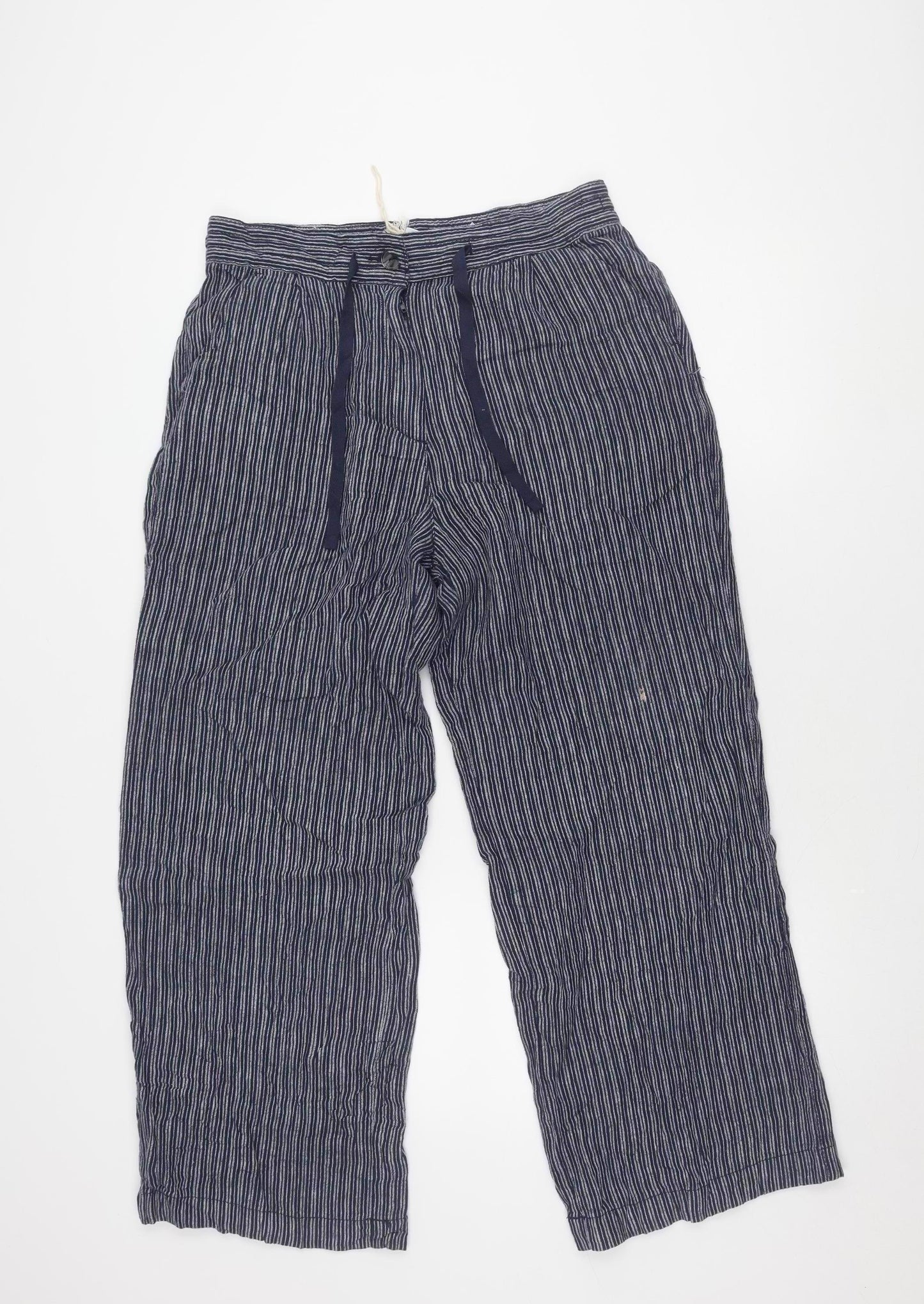 Next Women's Blue Striped Linen Trousers, Size 12R