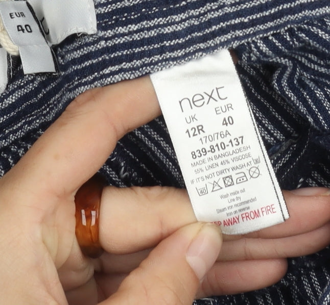 Next Women's Blue Striped Linen Trousers, Size 12R