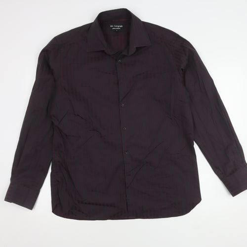 Marks and Spencer Men's Red Striped Button-Up Shirt