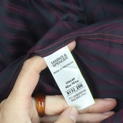Marks and Spencer Men's Red Striped Button-Up Shirt