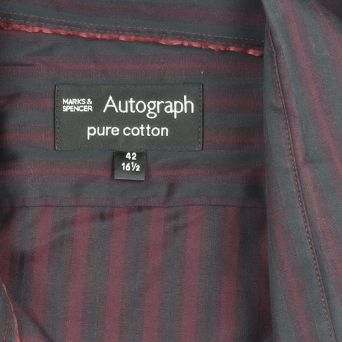 Marks and Spencer Men's Red Striped Button-Up Shirt
