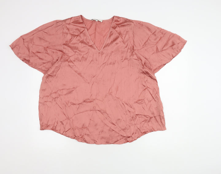 Next Women's Pink V-Neck Top, Size 16, Polyester