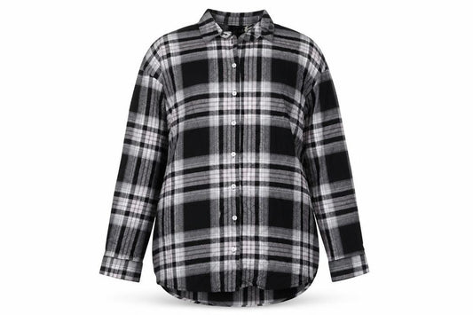 Front view of Next Women's Black Check Button-Up Shirt, size 10