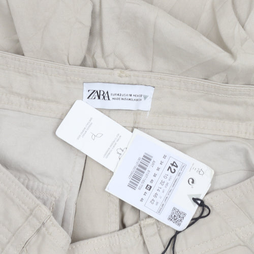 Zara Women's Beige Cargo Trousers Size 14