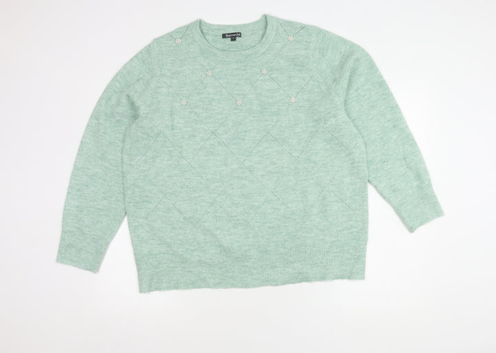 Bonmarché Women's Green Pullover, Size 20, Beaded Accents
