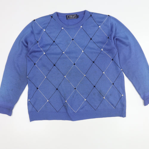Akal Collection Blue Argyle Women's Pullover Jumper L