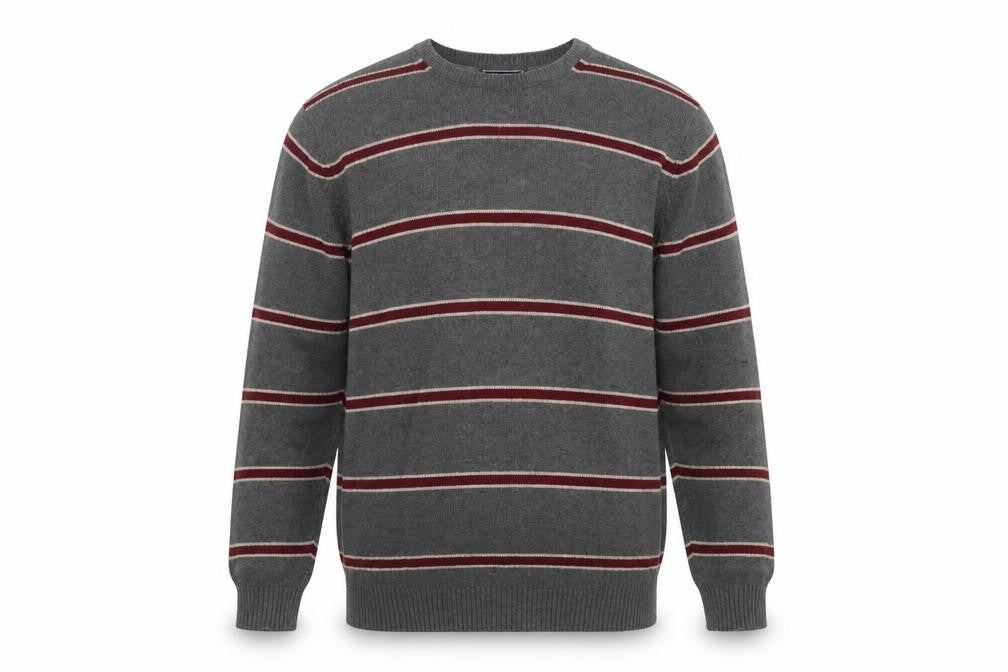 Front view of Maine New England Men's Grey Striped XL jumper