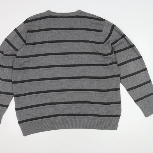 Marks and Spencer Men's Grey Striped Pullover XL